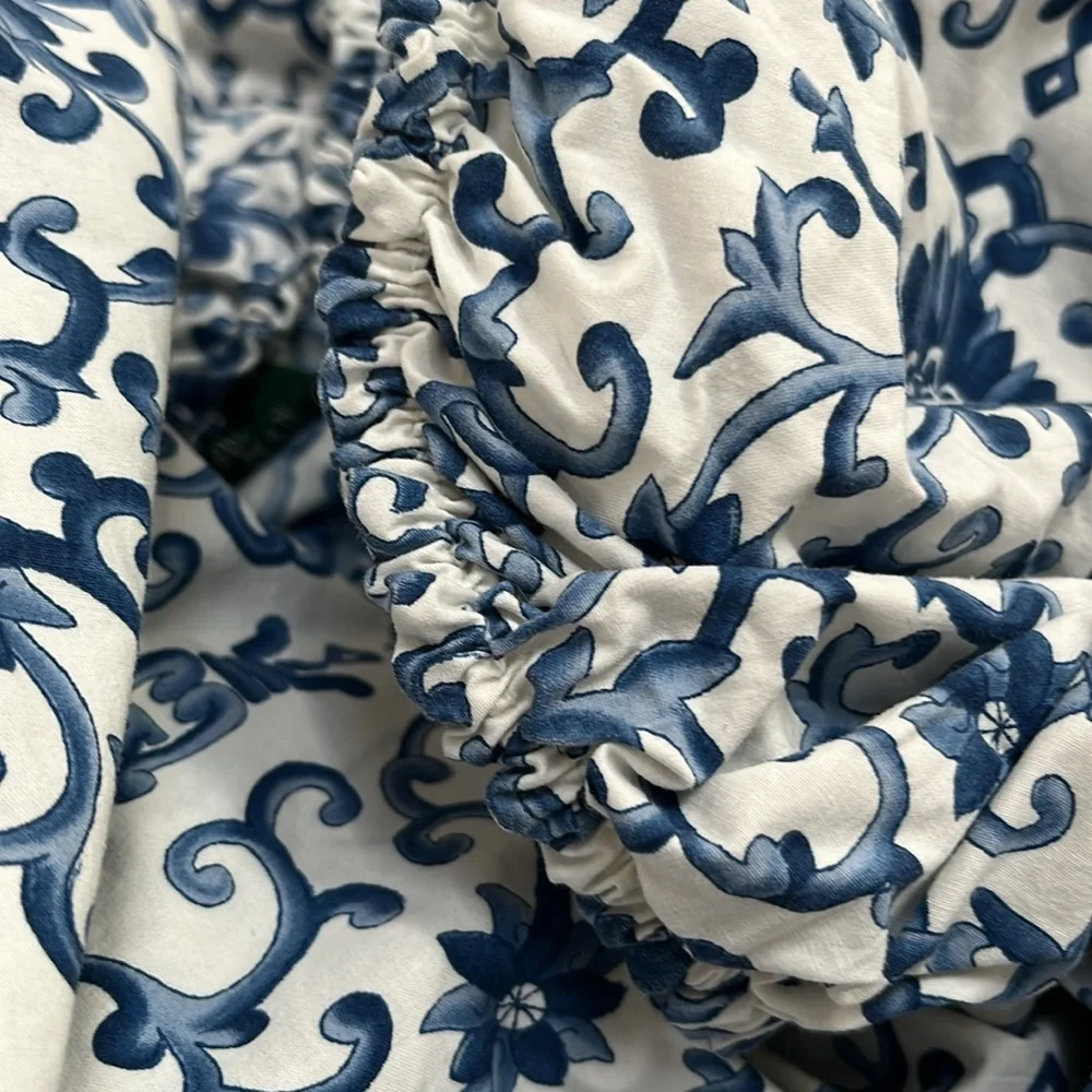 Ralph Lauren Risette Twin Flat Fitter White Blue Cotton Bundle Sheets